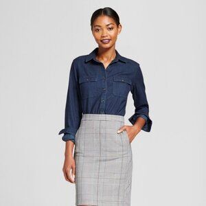 **A NEW DAY* Blue Denim Long Sleeve Button Down Size M